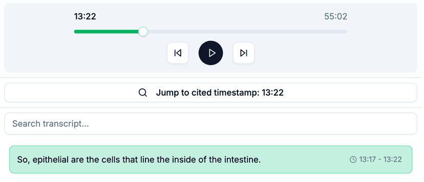 Synced audio and transcripts